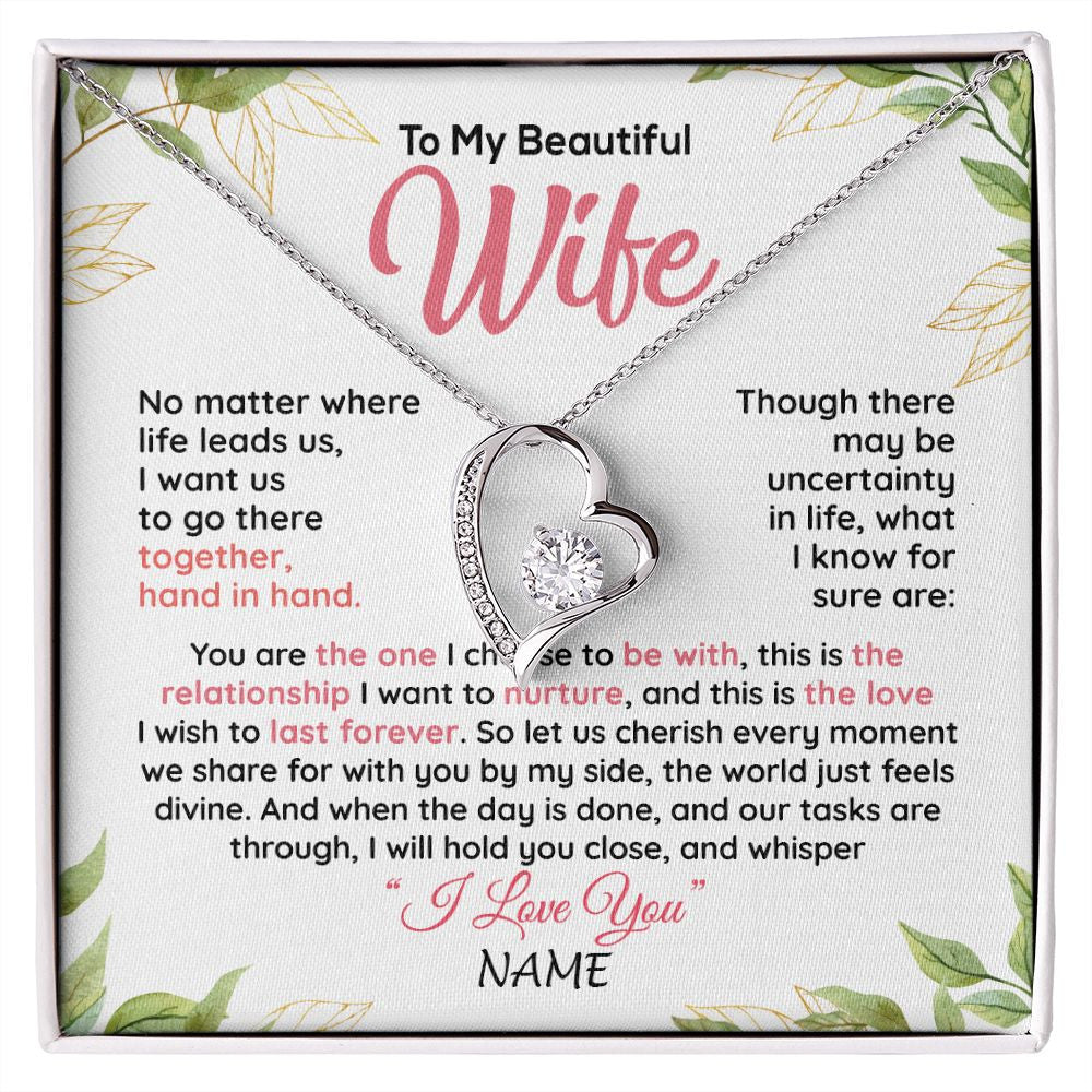 Forever Love Necklace | Personalized To My Beautiful Wife Necklace From Husband Hand In Hand Wife Birthday Anniversary Valentines Day Christmas Customized Gift Box Message Card | teecentury