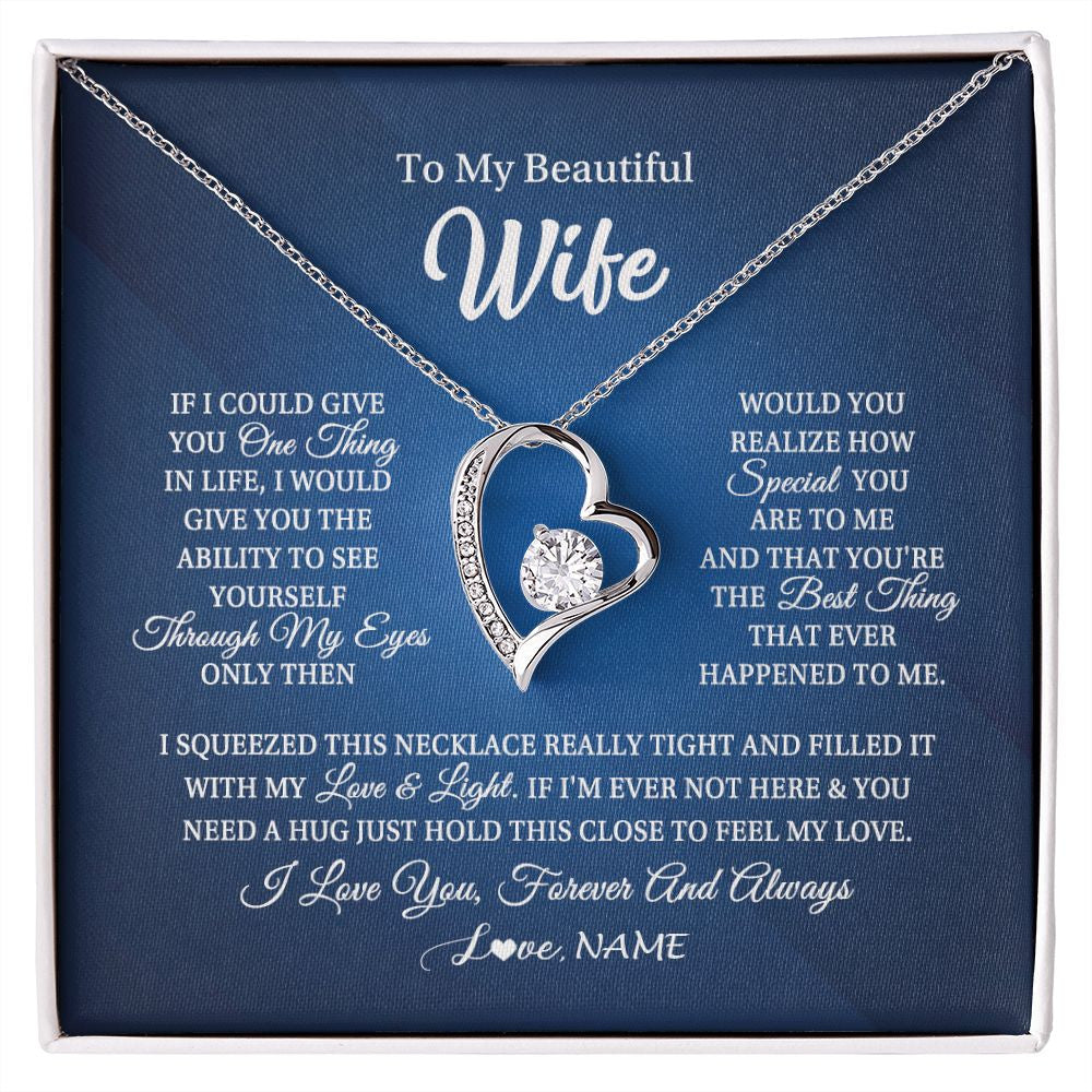 Forever Love Necklace | Personalized To My Beautiful Wife Necklace From Husband Hold This Close My Love Wife Birthday Anniversary Valentine Christmas Customized Gift Box Message Card | teecentury