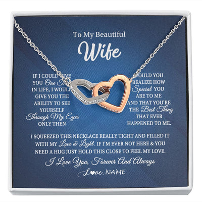 Interlocking Hearts Necklace | Personalized To My Beautiful Wife Necklace From Husband Hold This Close My Love Wife Birthday Anniversary Valentine Christmas Customized Gift Box Message Card | teecentury