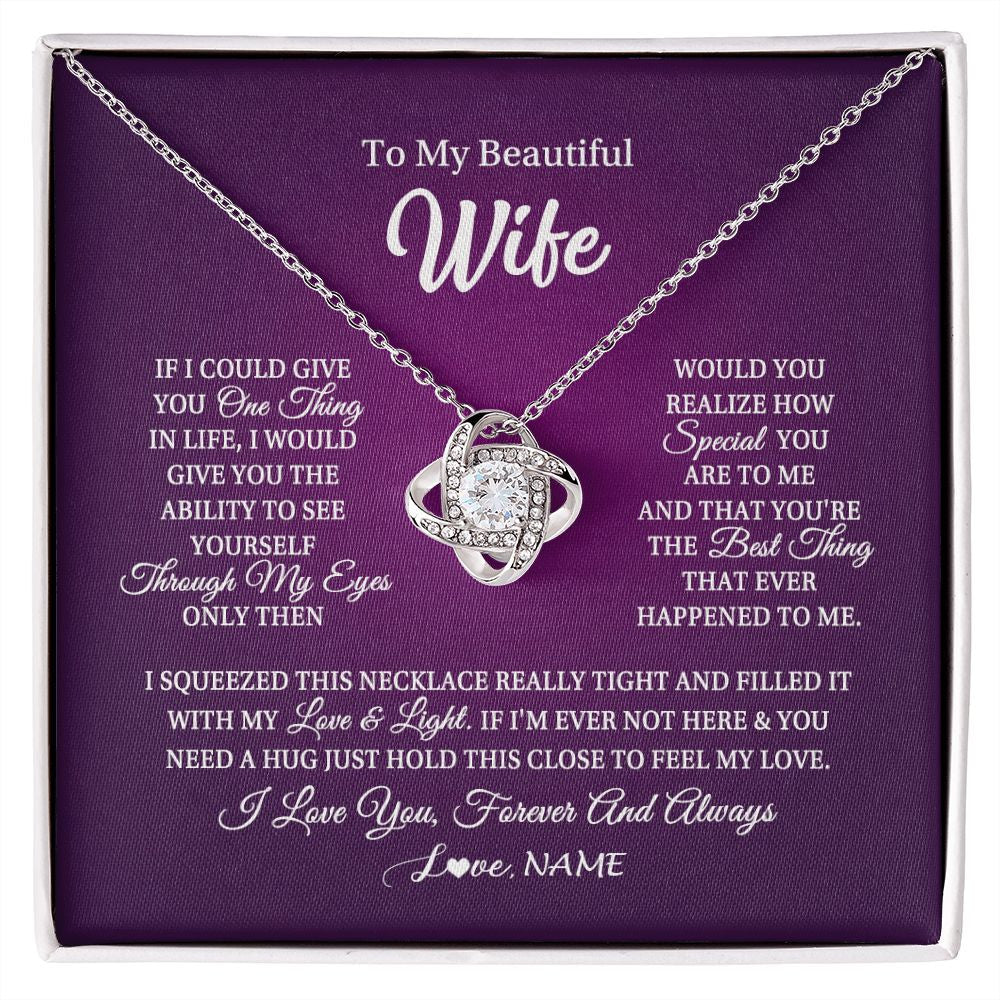Love Knot Necklace | Personalized To My Beautiful Wife Necklace From Husband I Love You Wife Birthday Anniversary Valentines Day Christmas Jewelry Customized Gift Box Message Card | teecentury