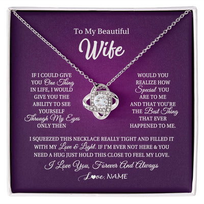 Love Knot Necklace | Personalized To My Beautiful Wife Necklace From Husband I Love You Wife Birthday Anniversary Valentines Day Christmas Jewelry Customized Gift Box Message Card | teecentury
