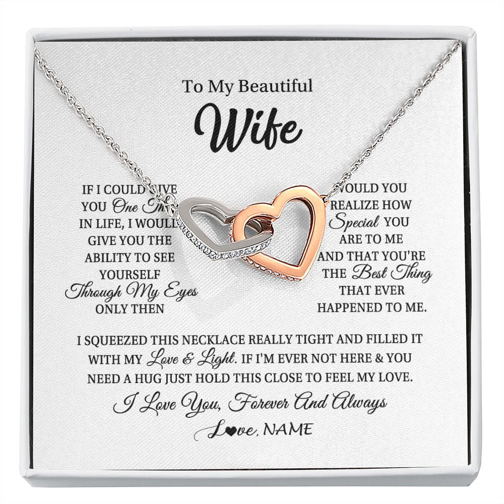Interlocking Hearts Necklace | Personalized To My Beautiful Wife Necklace From Husband If I Could Give You Wife Birthday Anniversary Wedding Day Christmas Customized Gift Box Message Card | teecentury