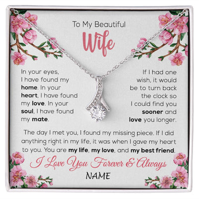 Alluring Beauty Necklace | Personalized To My Beautiful Wife Necklace From Husband Love You Longer Wife Birthday Anniversary Wedding Valentines Day Customized Gift Box Message Card | teecentury