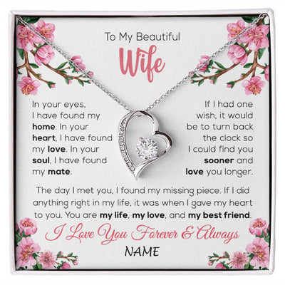 Forever Love Necklace | Personalized To My Beautiful Wife Necklace From Husband Love You Longer Wife Birthday Anniversary Wedding Valentines Day Customized Gift Box Message Card | teecentury