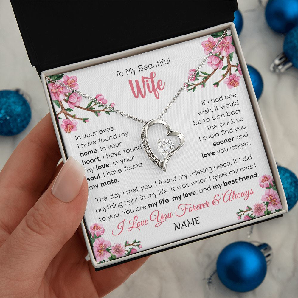 Forever Love Necklace | Personalized To My Beautiful Wife Necklace From Husband Love You Longer Wife Birthday Anniversary Wedding Valentines Day Customized Gift Box Message Card | teecentury