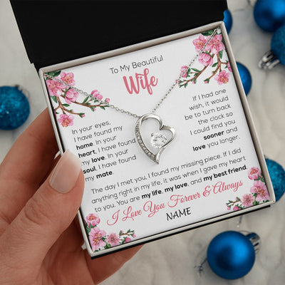Forever Love Necklace | Personalized To My Beautiful Wife Necklace From Husband Love You Longer Wife Birthday Anniversary Wedding Valentines Day Customized Gift Box Message Card | teecentury