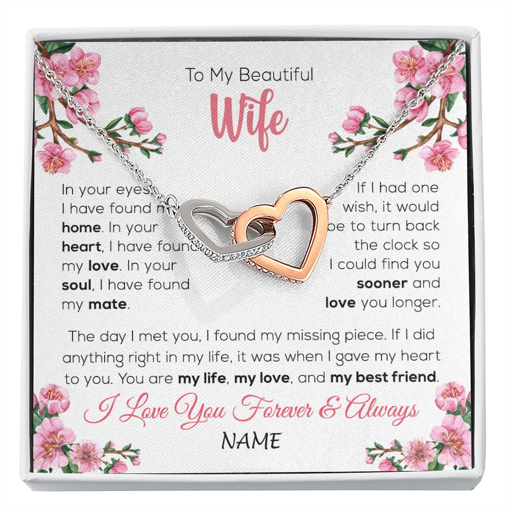 Interlocking Hearts Necklace | Personalized To My Beautiful Wife Necklace From Husband Love You Longer Wife Birthday Anniversary Wedding Valentines Day Customized Gift Box Message Card | teecentury