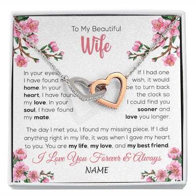 Interlocking Hearts Necklace | Personalized To My Beautiful Wife Necklace From Husband Love You Longer Wife Birthday Anniversary Wedding Valentines Day Customized Gift Box Message Card | teecentury