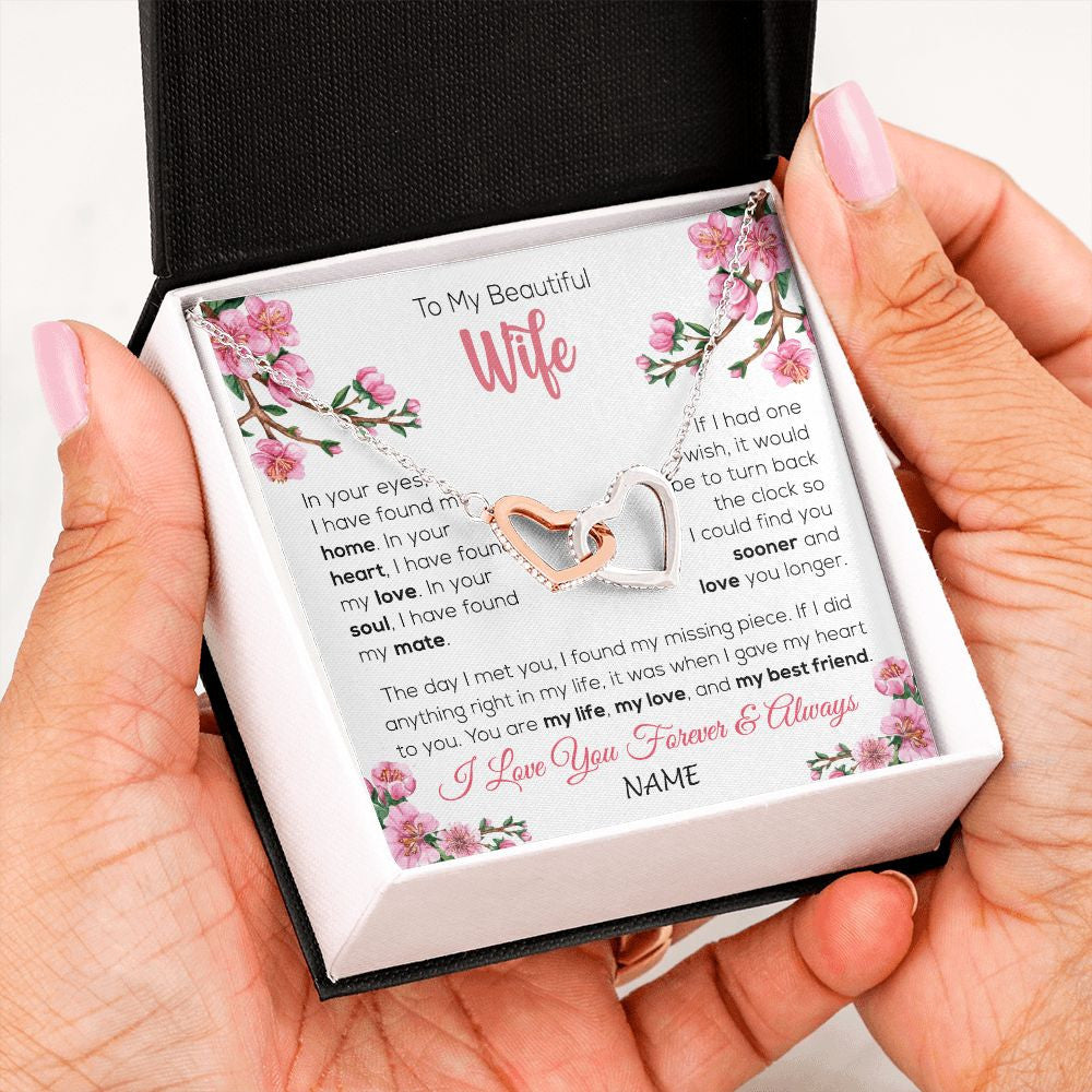 Interlocking Hearts Necklace | Personalized To My Beautiful Wife Necklace From Husband Love You Longer Wife Birthday Anniversary Wedding Valentines Day Customized Gift Box Message Card | teecentury