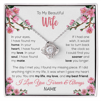 Love Knot Necklace | Personalized To My Beautiful Wife Necklace From Husband Love You Longer Wife Birthday Anniversary Wedding Valentines Day Customized Gift Box Message Card | teecentury