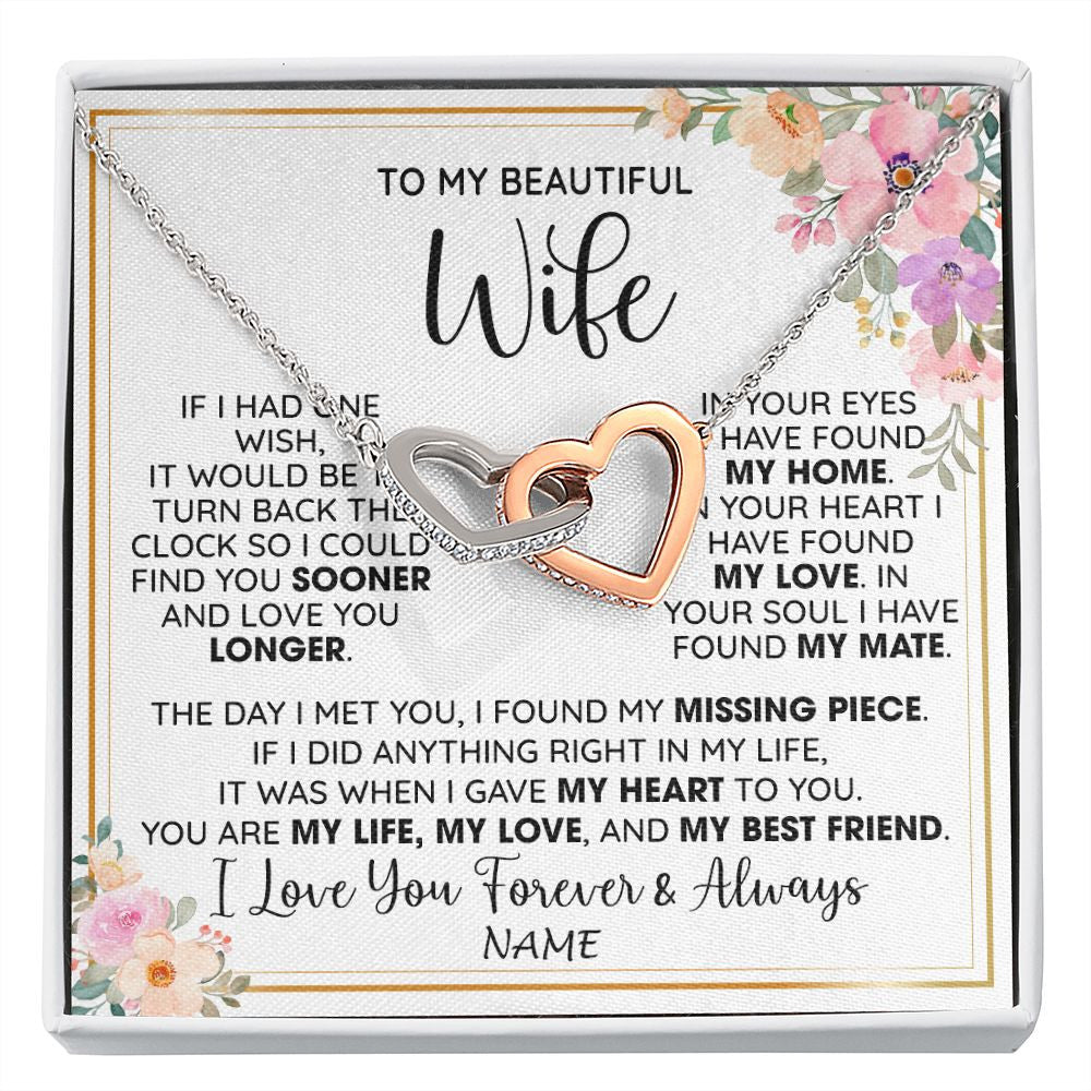 Interlocking Hearts Necklace | Personalized To My Beautiful Wife Necklace From Husband My Life My Love Wife Birthday Anniversary Valentines Day Christmas Customized Gift Box Message Card | teecentury