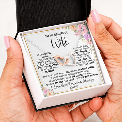 Interlocking Hearts Necklace | Personalized To My Beautiful Wife Necklace From Husband My Life My Love Wife Birthday Anniversary Valentines Day Christmas Customized Gift Box Message Card | teecentury