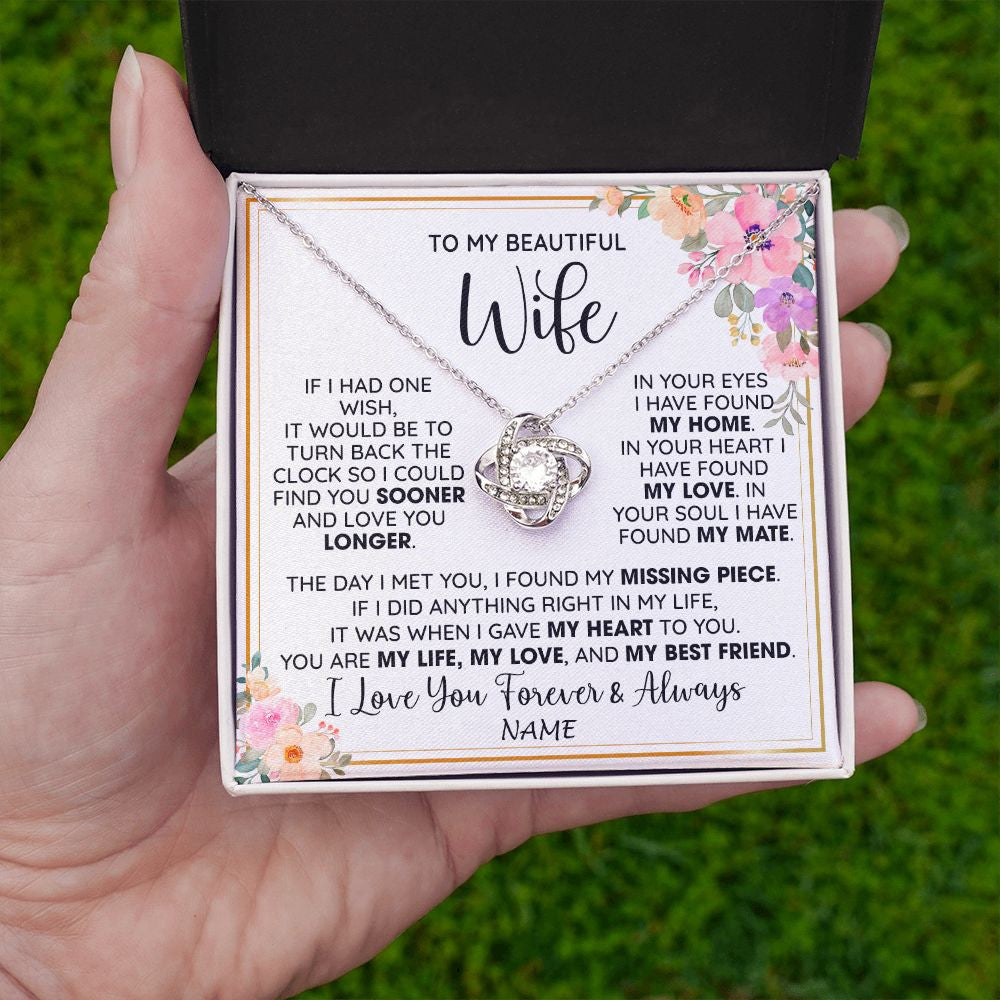 Love Knot Necklace | Personalized To My Beautiful Wife Necklace From Husband My Life My Love Wife Birthday Anniversary Valentines Day Christmas Customized Gift Box Message Card | teecentury
