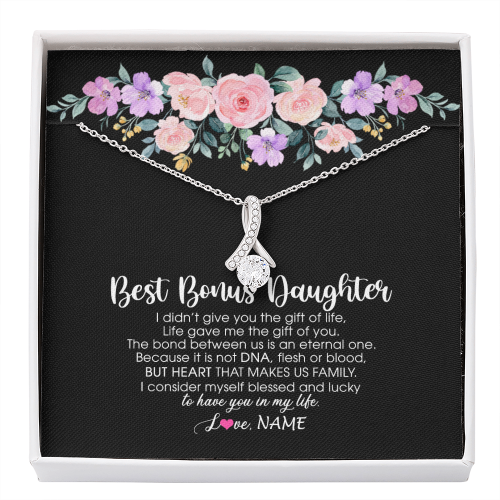 Alluring Beauty Necklace | Personalized To My Best Bonus Daughter Necklace From Bonus Mom Life Gave Me The Gift Of You Step Daughter Jewelry Birthday Christmas Customized Message Card | teecentury