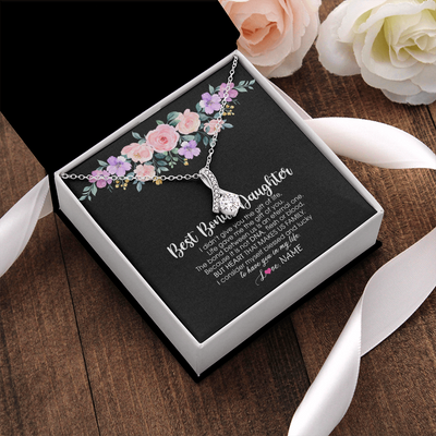 Alluring Beauty Necklace | Personalized To My Best Bonus Daughter Necklace From Bonus Mom Life Gave Me The Gift Of You Step Daughter Jewelry Birthday Christmas Customized Message Card | teecentury