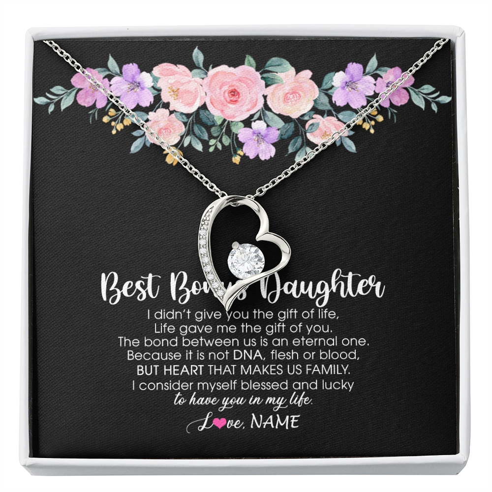 Forever Love Necklace | Personalized To My Best Bonus Daughter Necklace From Bonus Mom Life Gave Me The Gift Of You Step Daughter Jewelry Birthday Christmas Customized Message Card | teecentury