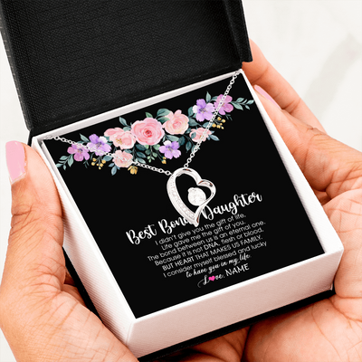 Forever Love Necklace | Personalized To My Best Bonus Daughter Necklace From Bonus Mom Life Gave Me The Gift Of You Step Daughter Jewelry Birthday Christmas Customized Message Card | teecentury
