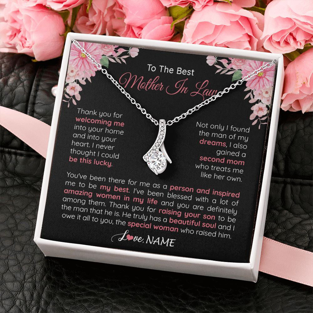 Alluring Beauty Necklace | Personalized To My Best Mother In Law Necklace From Daugter In Law Thank You Husband Mom Mother Birthday Wedding Day Christmas Customized Gift Box Message Card | teecentury