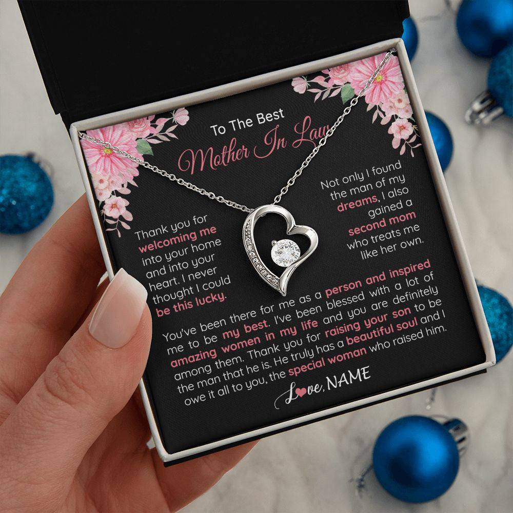 Forever Love Necklace | Personalized To My Best Mother In Law Necklace From Daugter In Law Thank You Husband Mom Mother Birthday Wedding Day Christmas Customized Gift Box Message Card | teecentury