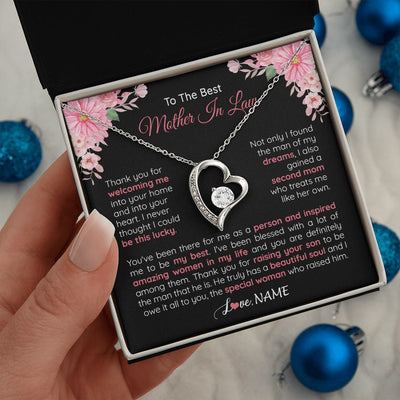 Forever Love Necklace | Personalized To My Best Mother In Law Necklace From Daugter In Law Thank You Husband Mom Mother Birthday Wedding Day Christmas Customized Gift Box Message Card | teecentury
