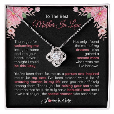 Love Knot Necklace | Personalized To My Best Mother In Law Necklace From Daugter In Law Thank You Husband Mom Mother Birthday Wedding Day Christmas Customized Gift Box Message Card | teecentury