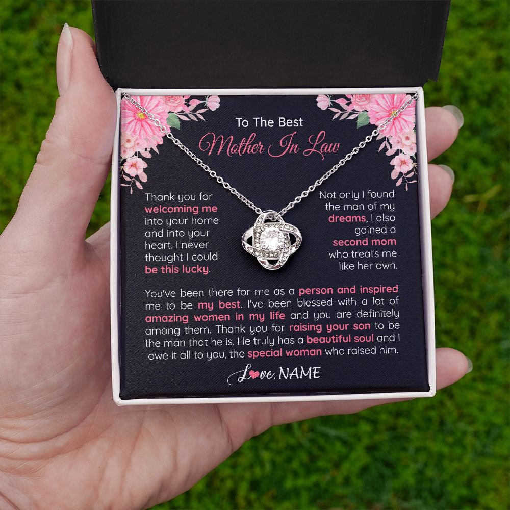 Love Knot Necklace | Personalized To My Best Mother In Law Necklace From Daugter In Law Thank You Husband Mom Mother Birthday Wedding Day Christmas Customized Gift Box Message Card | teecentury