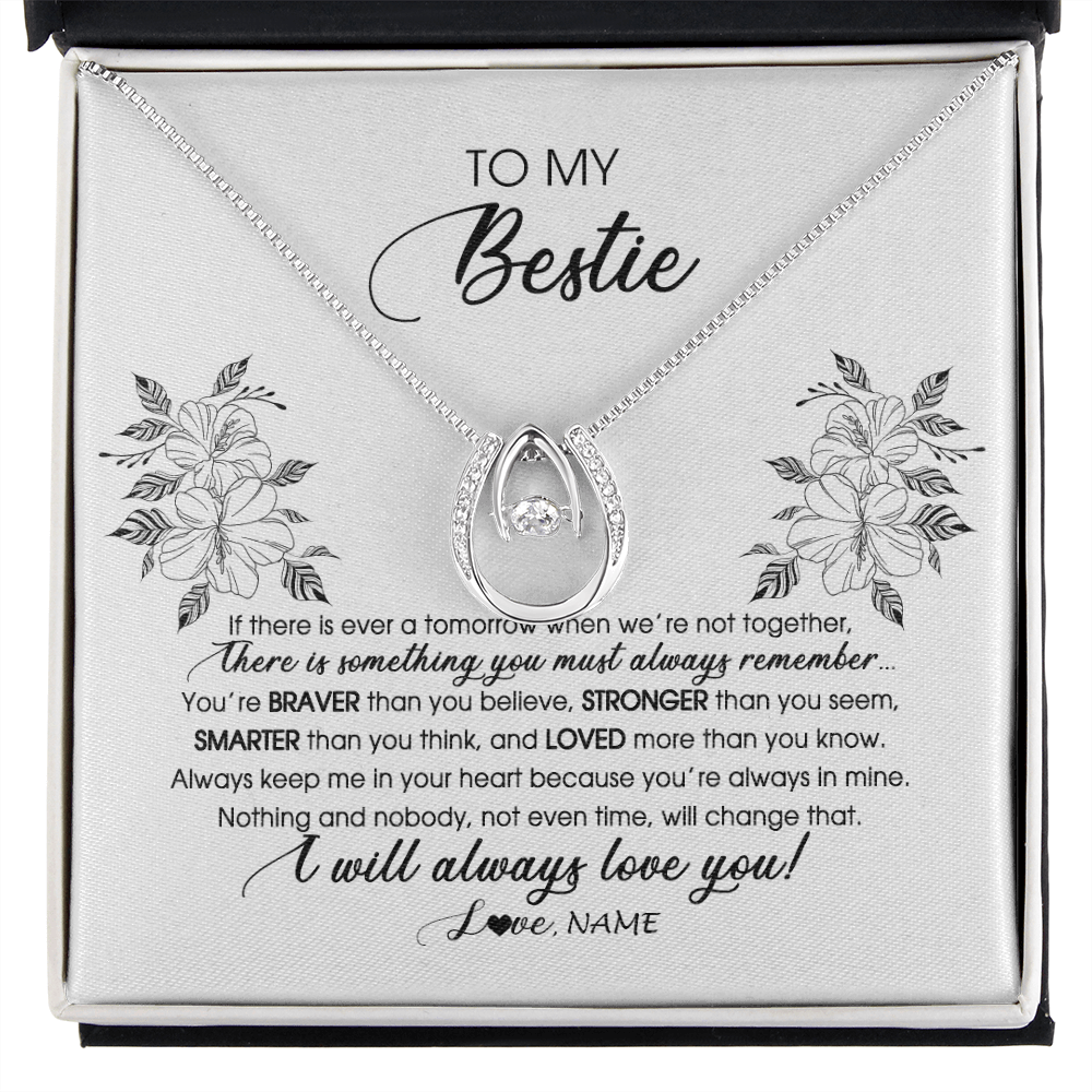 Lucky In Love Necklace | Personalized To My Bestie Necklace From Friend Sister Not Even Time Floral Niece Birthday Graduation Christmas Customized Message Card | teecentury
