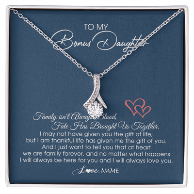 Alluring Beauty Necklace | Personalized To My Bonus Daughter Necklace From Mom Dad We Are Family Forever Jewelry Step Daughter Pendant Birthday Christmas Customized Gift Box Message Card | teecentury