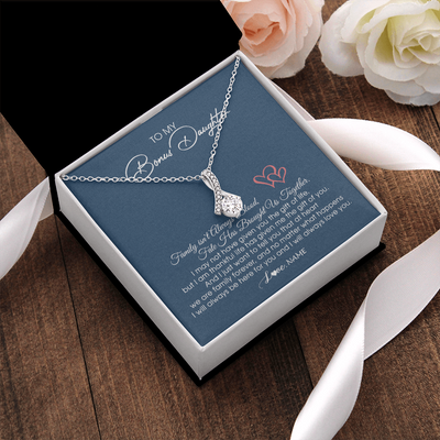 Alluring Beauty Necklace | Personalized To My Bonus Daughter Necklace From Mom Dad We Are Family Forever Jewelry Step Daughter Pendant Birthday Christmas Customized Gift Box Message Card | teecentury