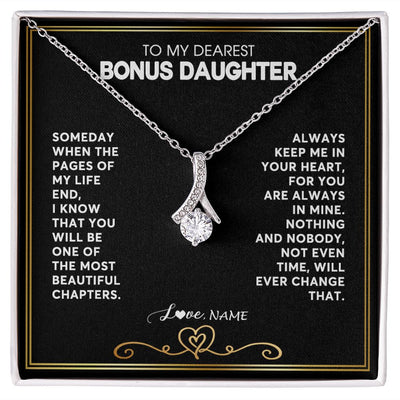 Alluring Beauty Necklace | Personalized To My Bonus Daughter Necklace From Step Mother When The Pages Of My Life End Stepdaughter Birthday Christmas Customized Gift Box Message Card | teecentury