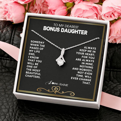 Alluring Beauty Necklace | Personalized To My Bonus Daughter Necklace From Step Mother When The Pages Of My Life End Stepdaughter Birthday Christmas Customized Gift Box Message Card | teecentury