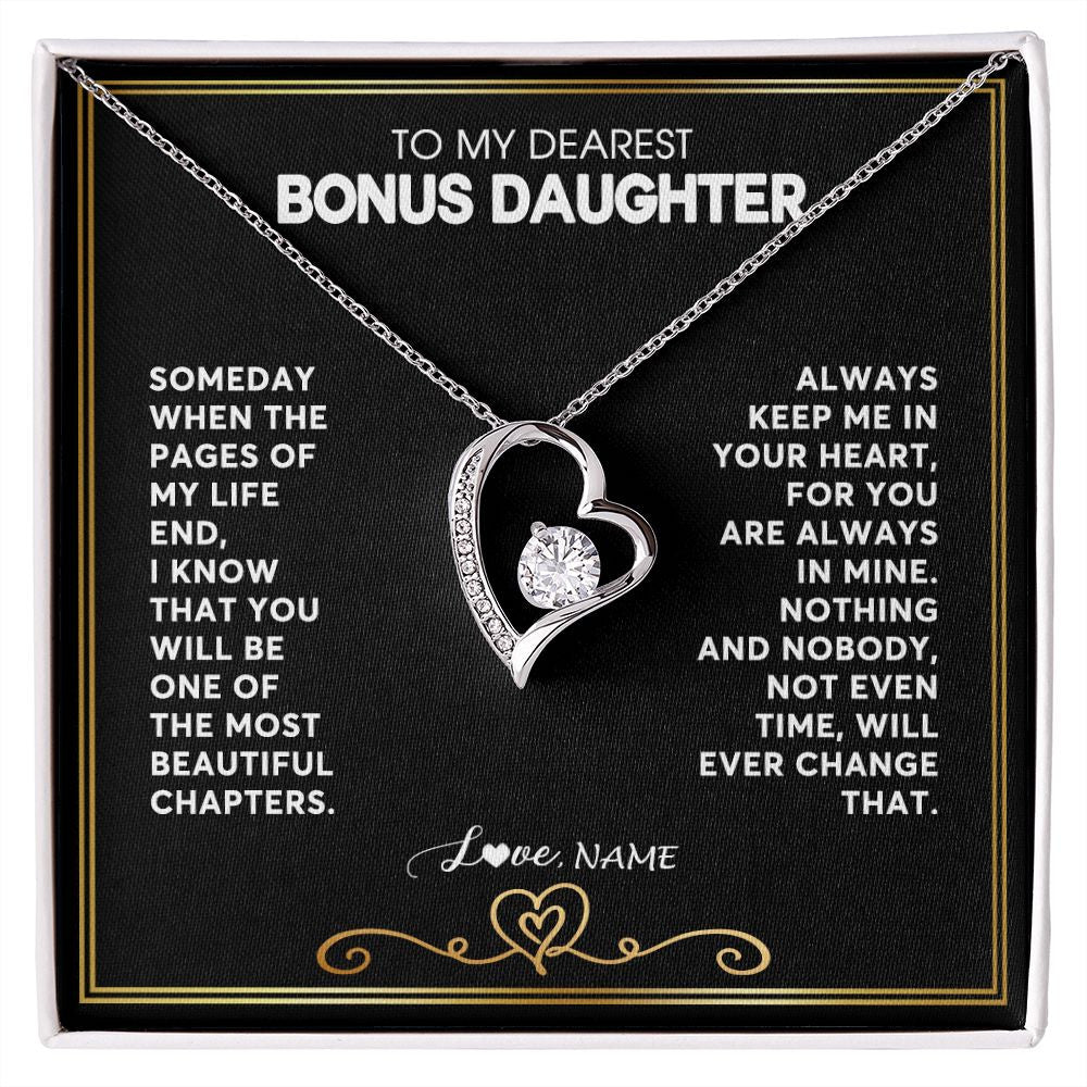 Forever Love Necklace | Personalized To My Bonus Daughter Necklace From Step Mother When The Pages Of My Life End Stepdaughter Birthday Christmas Customized Gift Box Message Card | teecentury
