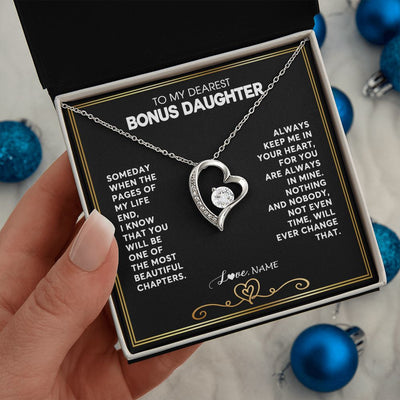 Forever Love Necklace | Personalized To My Bonus Daughter Necklace From Step Mother When The Pages Of My Life End Stepdaughter Birthday Christmas Customized Gift Box Message Card | teecentury