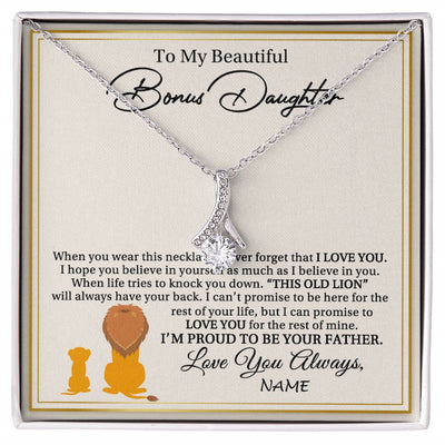 Alluring Beauty Necklace | Personalized To My Bonus Daughter Necklace From Stepdad I'M Proud To Be Your Father Lion Stepdaughter Birthday Christmas Customized Gift Box Message Card | teecentury