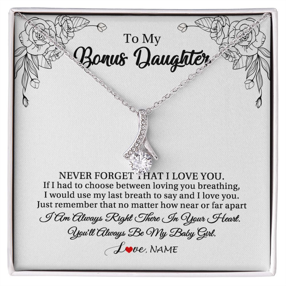Alluring Beauty Necklace | Personalized To My Bonus Daughter Necklace From Stepmom Never Forget That I Love You Step Daughter Birthday Christmas Customized Gift Box Message Card | teecentury
