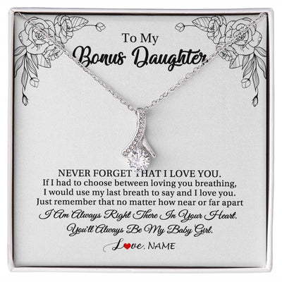 Alluring Beauty Necklace | Personalized To My Bonus Daughter Necklace From Stepmom Never Forget That I Love You Step Daughter Birthday Christmas Customized Gift Box Message Card | teecentury