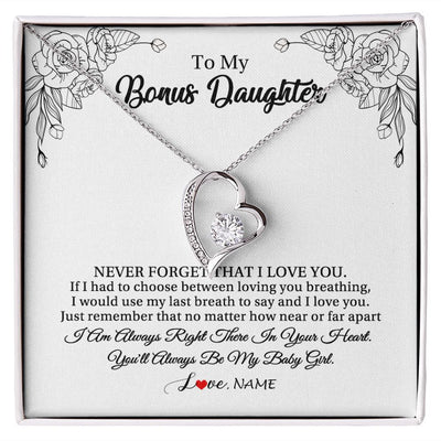 Forever Love Necklace | Personalized To My Bonus Daughter Necklace From Stepmom Never Forget That I Love You Step Daughter Birthday Christmas Customized Gift Box Message Card | teecentury