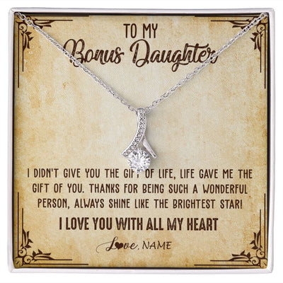 Alluring Beauty Necklace | Personalized To My Bonus Daughter Necklace From Stepmom Stepdad I Love You With All My Heart Stepdaughter Birthday Christmas Customized Gift Box Message Card | teecentury