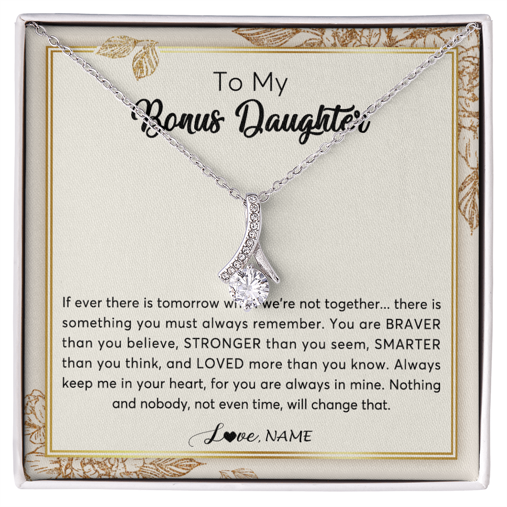 Alluring Beauty Necklace | Personalized To My Bonus Daughter Necklace From Stepmother Braver Stronger Smarter Loved Daughter Jewelry Birthday Christmas Customized Gift Box Message Card | teecentury