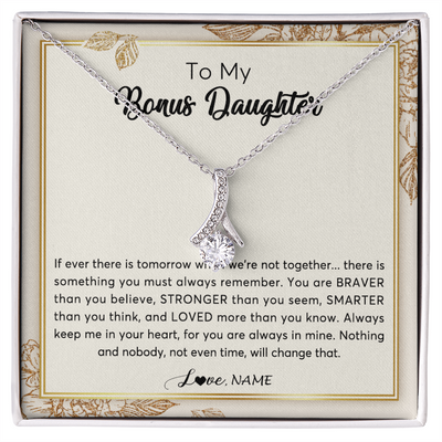 Alluring Beauty Necklace | Personalized To My Bonus Daughter Necklace From Stepmother Braver Stronger Smarter Loved Daughter Jewelry Birthday Christmas Customized Gift Box Message Card | teecentury
