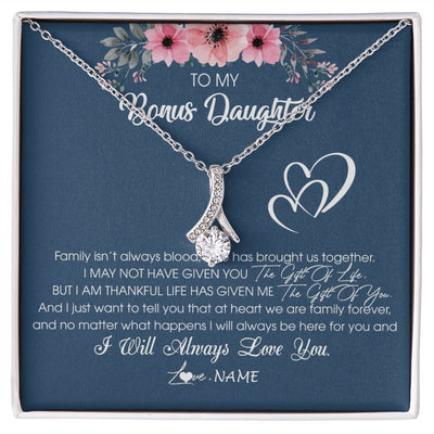 Alluring Beauty Necklace | Personalized To My Bonus Daughter Necklace From Stepmother Stepfather I Will Always Love You Stepdaughter Jewelry Birthday Christmas Customized Message Card | teecentury