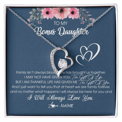 Forever Love Necklace | Personalized To My Bonus Daughter Necklace From Stepmother Stepfather I Will Always Love You Stepdaughter Jewelry Birthday Christmas Customized Message Card | teecentury