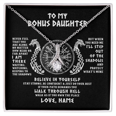 Alluring Beauty Necklace | Personalized To My Bonus Daughter Necklace Viking Never Feel You Are Alone Odin Scandinavian Norse Runes Birthday Christmas Customized Gift Box Message Card | teecentury