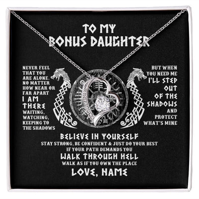 Forever Love Necklace | Personalized To My Bonus Daughter Necklace Viking Never Feel You Are Alone Odin Scandinavian Norse Runes Birthday Christmas Customized Gift Box Message Card | teecentury