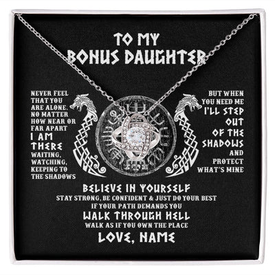 Love Knot Necklace | Personalized To My Bonus Daughter Necklace Viking Never Feel You Are Alone Odin Scandinavian Norse Runes Birthday Christmas Customized Gift Box Message Card | teecentury