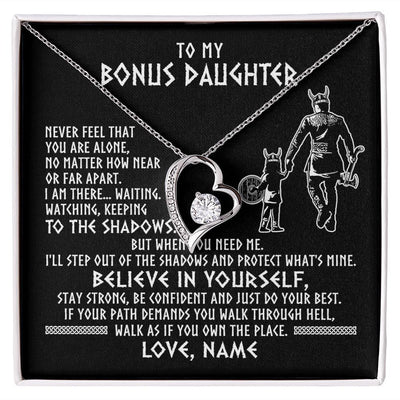 Forever Love Necklace | Personalized To My Bonus Daughter Necklace Viking Never Feel You Are Alone Scandinavian Runes Viking Stepdaughter Christmas Customized Gift Box Message Card | teecentury