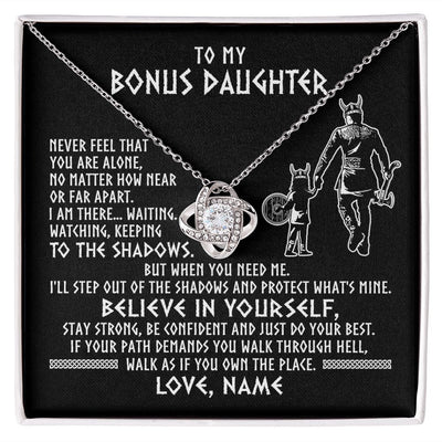 Love Knot Necklace | Personalized To My Bonus Daughter Necklace Viking Never Feel You Are Alone Scandinavian Runes Viking Stepdaughter Christmas Customized Gift Box Message Card | teecentury