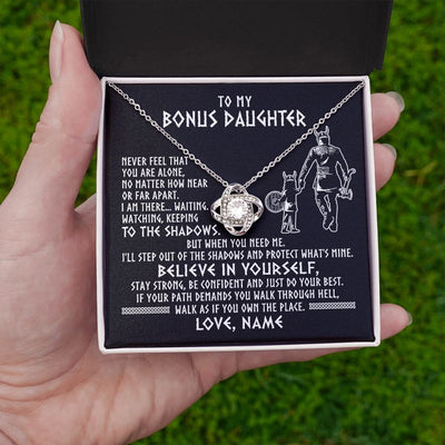 Love Knot Necklace | Personalized To My Bonus Daughter Necklace Viking Never Feel You Are Alone Scandinavian Runes Viking Stepdaughter Christmas Customized Gift Box Message Card | teecentury