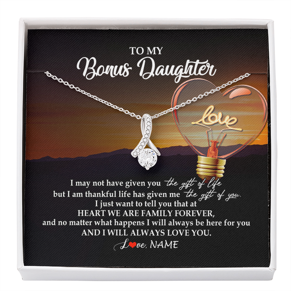 Alluring Beauty Necklace | Personalized To My Bonus Daughter Necklace from Stepmom Stepdad I Will Always Love You Stepdaughter Jewelry Birthday Wedding Christmas Customized Message Card | teecentury