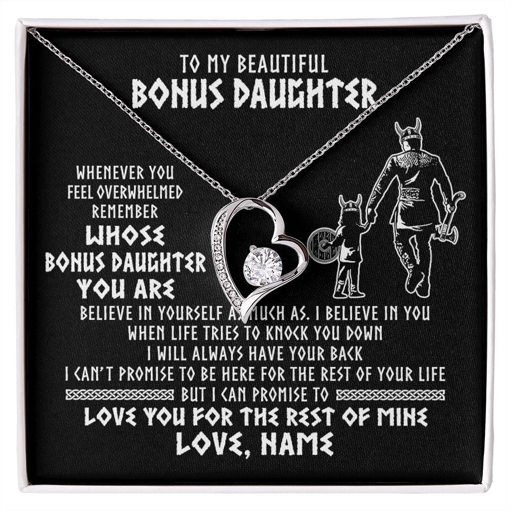 Forever Love Necklace | Personalized To My Bonus Daughter Viking Necklace From Step Dad Whenever You Feel Overwhelmed Stepdaughter Birthday Christmas Customized Gift Box Message Card | teecentury